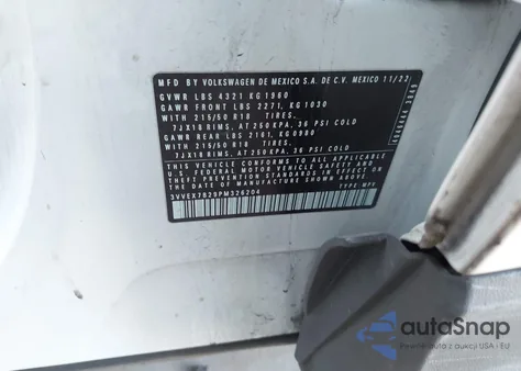 2023 Volkswagen Taos 1.5T Se z USA, uszkodzony, nr VIN 3VVEX7B29PM326204